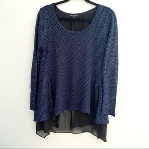 Blue Knit Top with Sheer Black Lining, Large